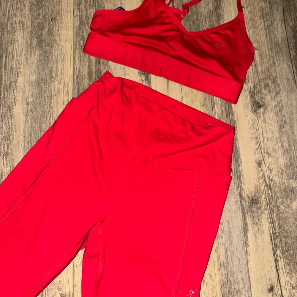 PINK Victoria's Secret Bright Red High-Waist Leggings & Sports Bra Set